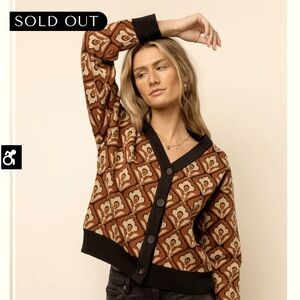 NWT Bohme Ivy Fleur de lis cardigan sweater in black/gold/